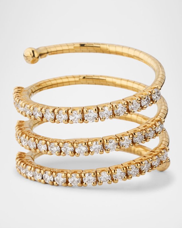 18K Yellow Gold Coil Ring with Diamonds